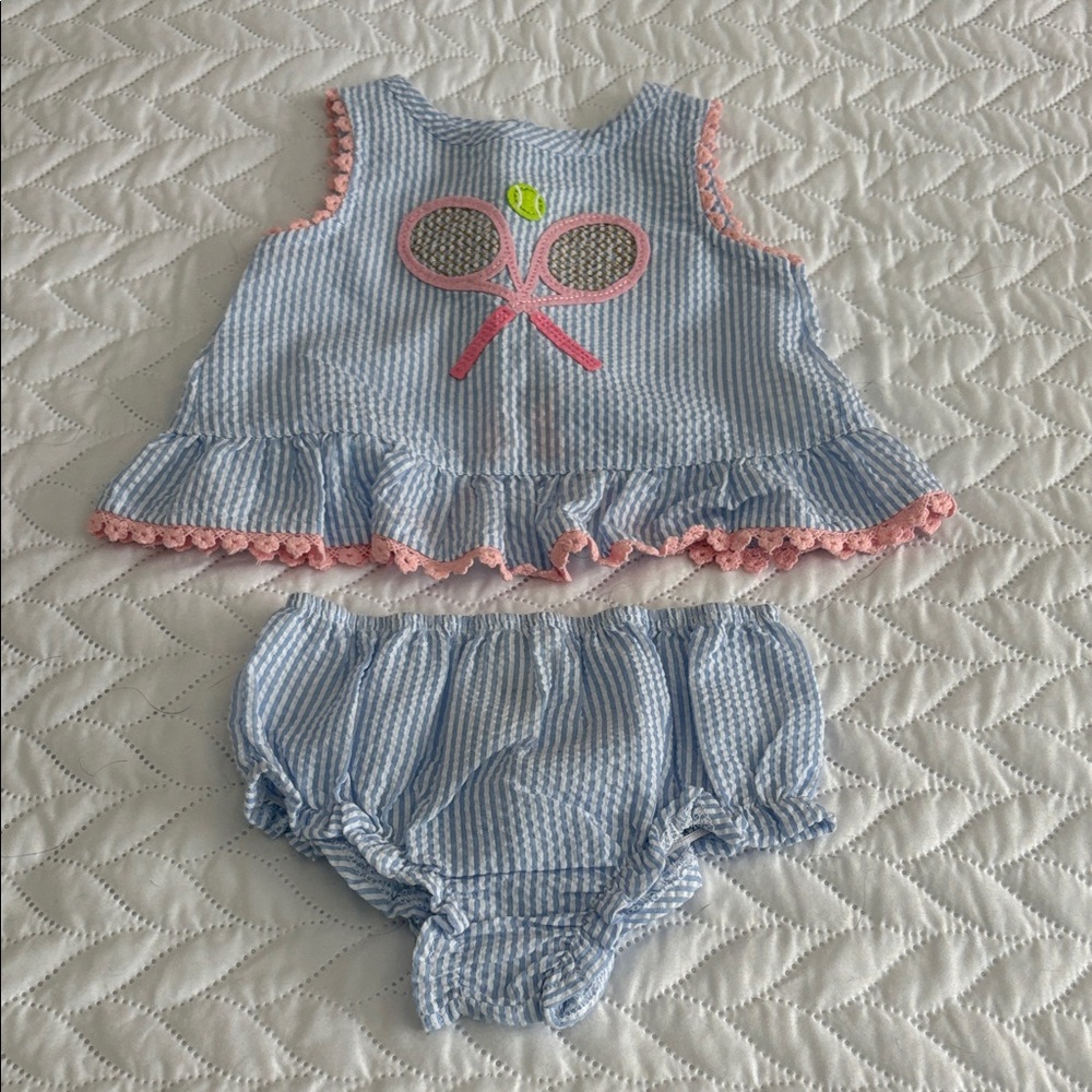 Mud Pie Blue and Pink Striped Dress Set